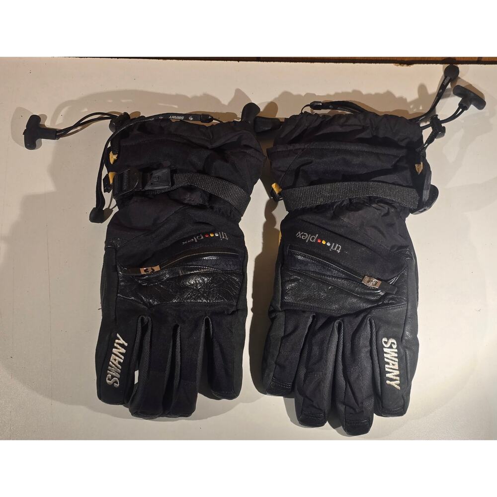 Swany Tri-Plex Ski Snow Gloves Men's XL Black Leather Nylon Winter
